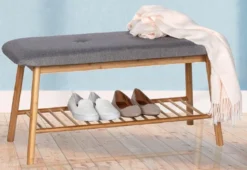 Ława do przedpokoju z półką na buty BAHARI, bambusowa, WENKO