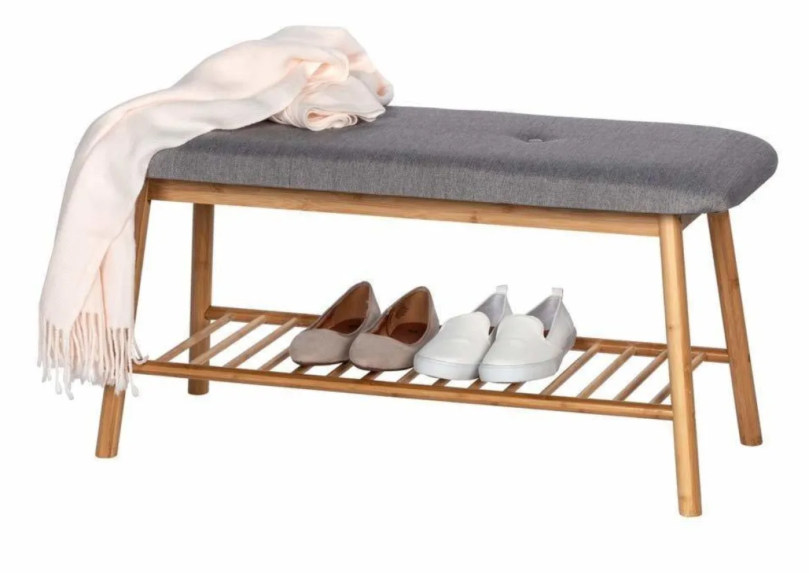 Ława do przedpokoju z półką na buty BAHARI, bambusowa, WENKO