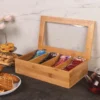 Bambusowa szkatułka na herbatę w torebkach - 4 przegródki, ZELLER