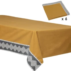 Bawełniany obrus na stół prostokątny 150 x 250 cm DEAMS z 6 serwetkami