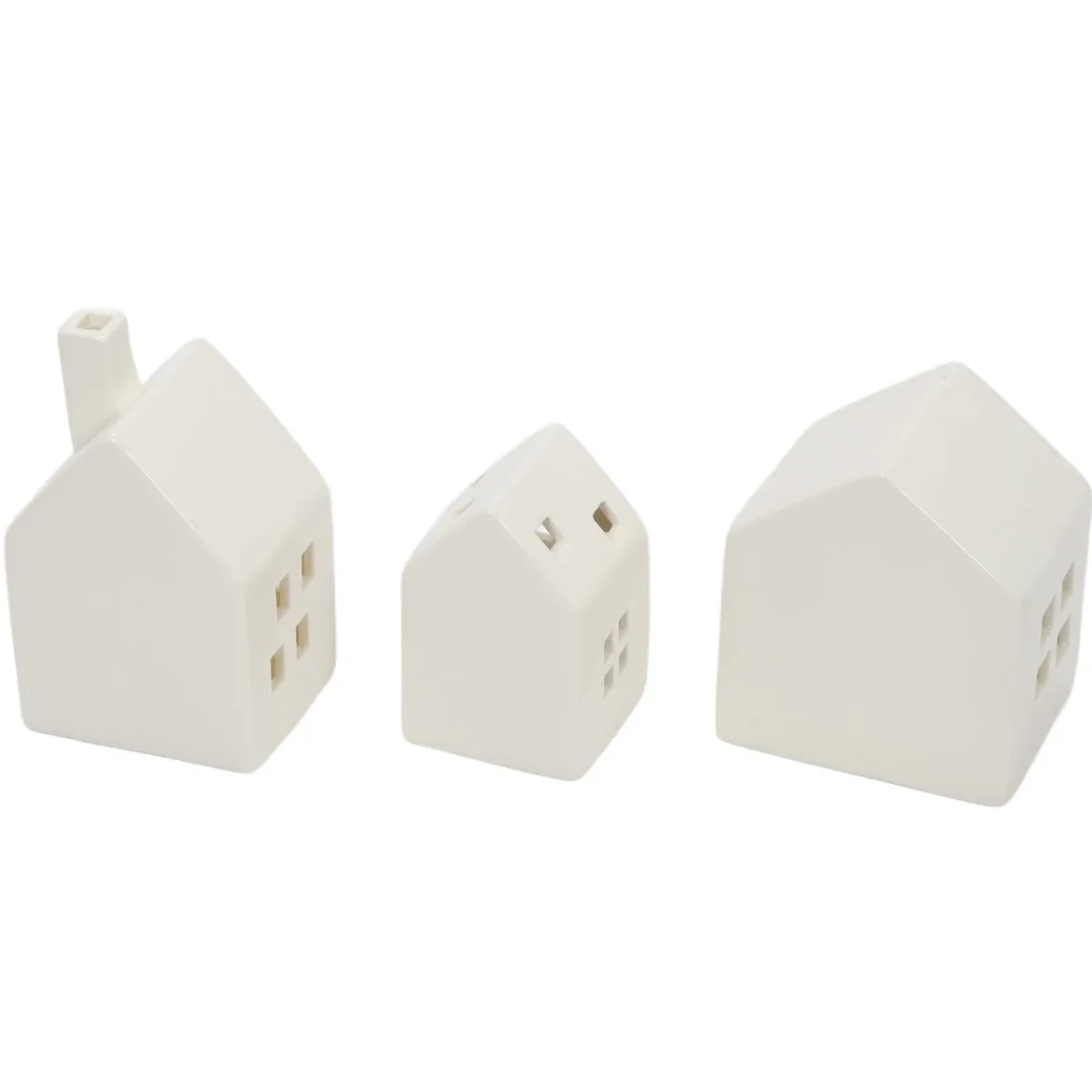 Ceramiczne domki LED SCANDI, 3 ozdoby świetlne