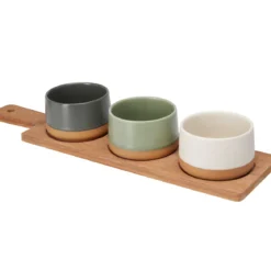 Ceramiczne miseczki na przekąski VOYO, 3 sztuki na podłużnej tacy