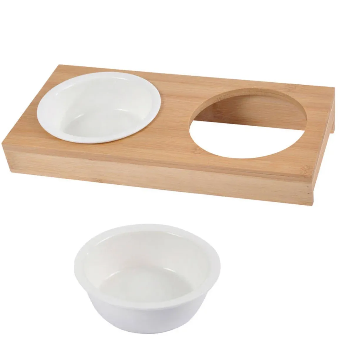 Ceramiczne miski dla psa, Ø 12 cm, na bambusowym stojaku