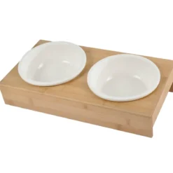 Ceramiczne miski dla psa, Ø 16 cm, na bambusowym stojaku
