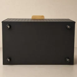 Chlebak metalowy z bambusową pokrywą, 35,5 x 23 x 21 cm