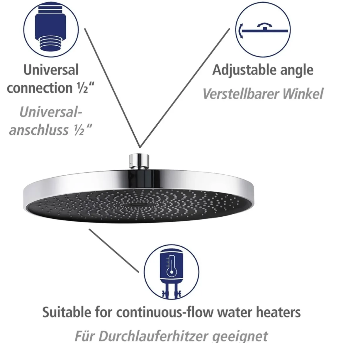 Deszczownica sufitowa okrągła SOFTWATER, Ø 26 cm, WENKO, srebrna