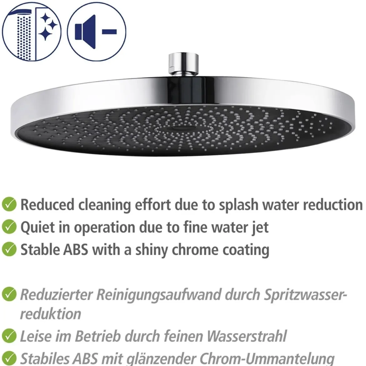 Deszczownica sufitowa okrągła SOFTWATER, Ø 26 cm, WENKO, srebrna