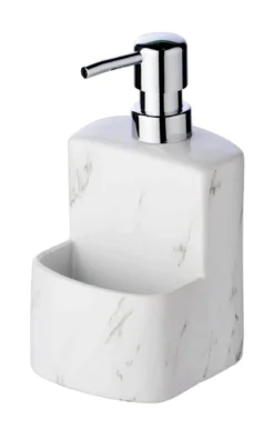 Dozownik do mydła w płynie FESTIVAL z pojemnikiem na gąbkę, ceramika o strukturze marmuru, 380 ml, WENKO