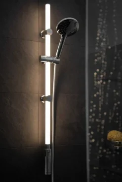 Drążek prysznicowy LED 94 cm, ciepła biel, słuchawka i wąż prysznicowy, WENKO