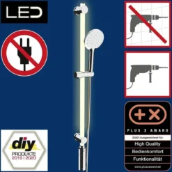 Drążek prysznicowy LED 94 cm, ciepła biel, słuchawka i wąż prysznicowy, WENKO