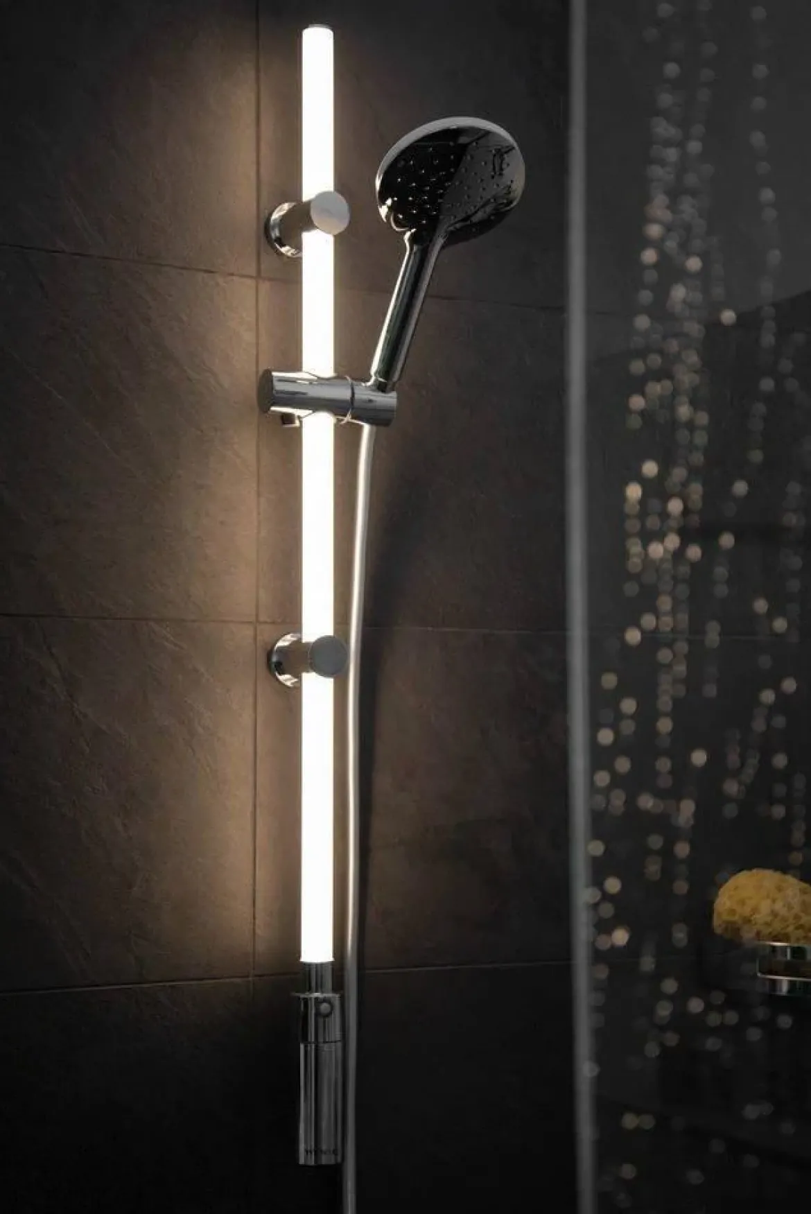 Drążek prysznicowy LED 74 cm, ciepła biel, WENKO, biały