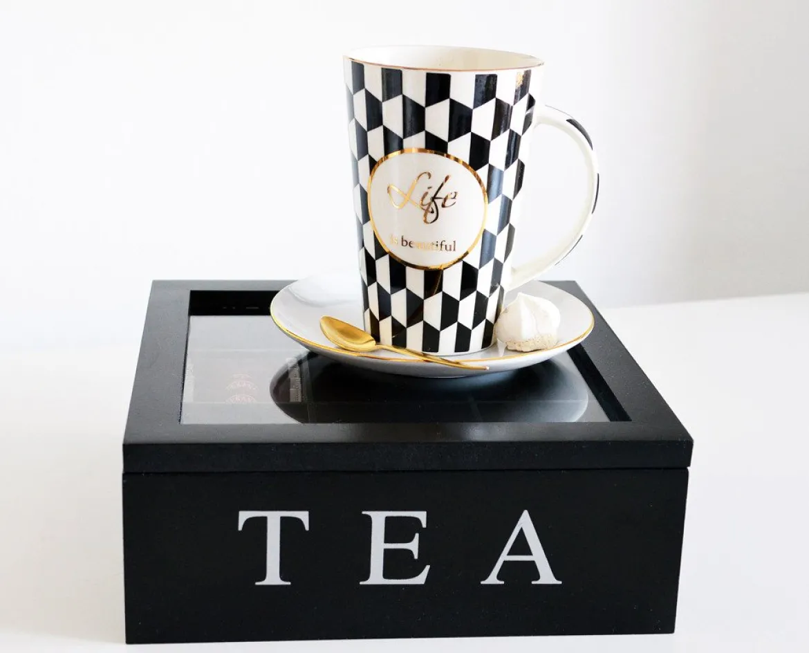 Drewniana herbaciarka TEA, 9 przegródek