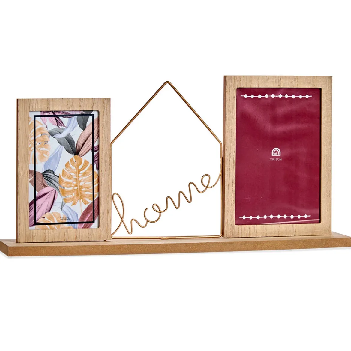 Drewniana ramka na 2 zdjęcia z ozdobnym napisem HOME, 46 x 6 x 21,5 cm