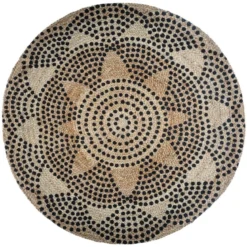 Dywan z juty okrągły, Ø 120 cm, geometryczny nadruk