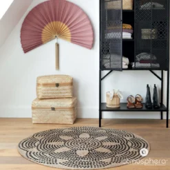 Dywan z juty okrągły, Ø 120 cm, geometryczny nadruk