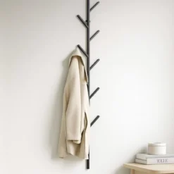 Dziesięcioramienny wieszak ścienny, TREE, 20 x 123,5 cm, czarny