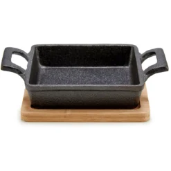 Żelazne naczynie na bambusowej podstawce SLATE, 14 x 19 x 5 cm