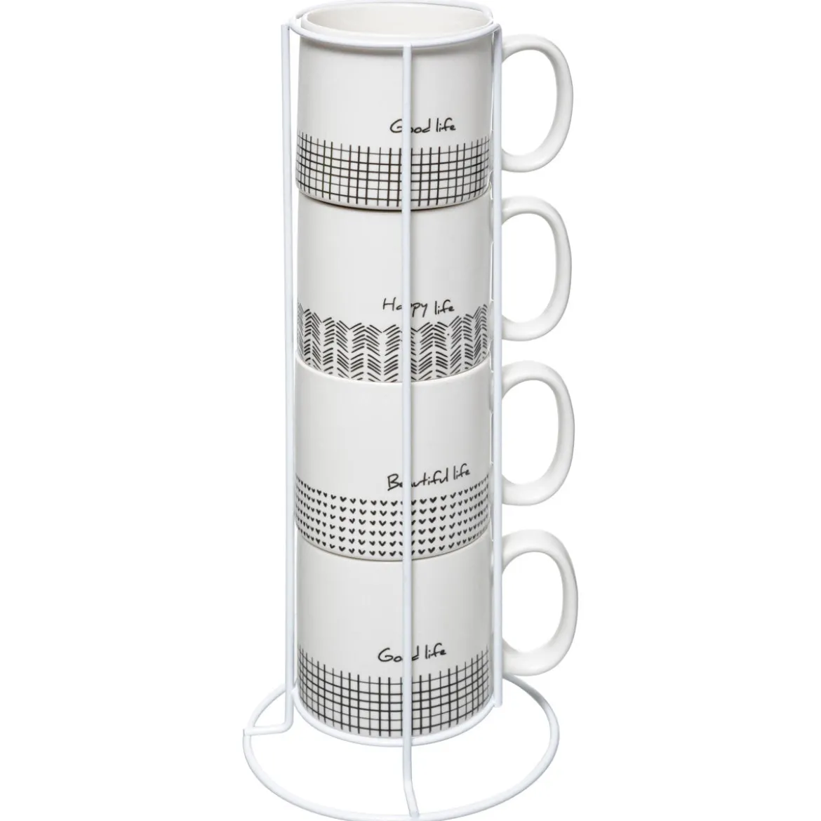 Filiżanki ceramiczne na stojaku LIFE, 240 ml, 4 sztuki