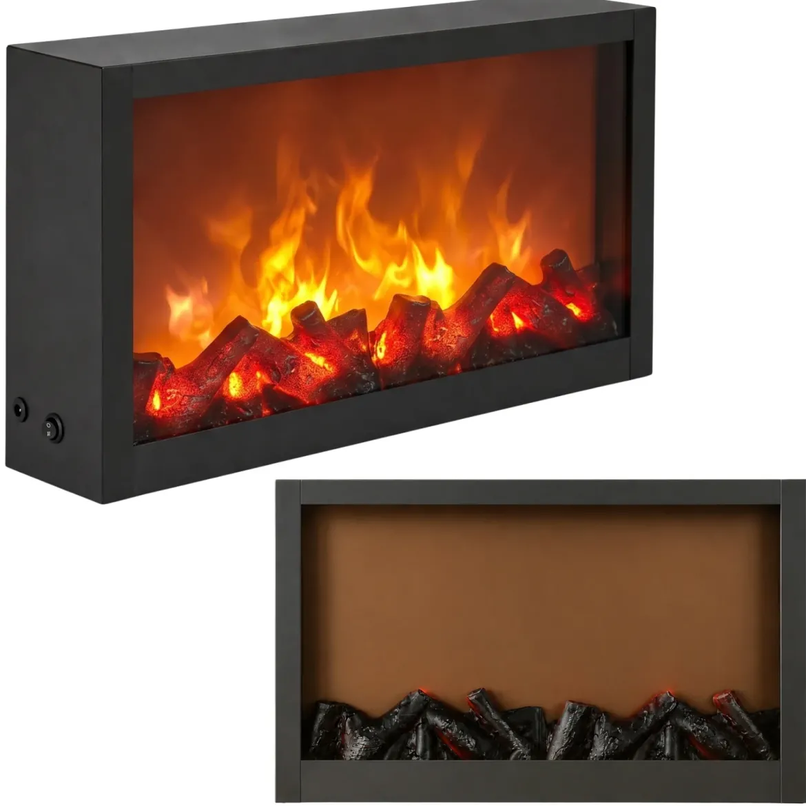 Kominek dekoracyjny LED, metalowy, 10 x 41 x 25 cm
