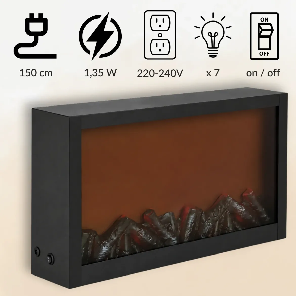 Kominek dekoracyjny LED, metalowy, 10 x 41 x 25 cm