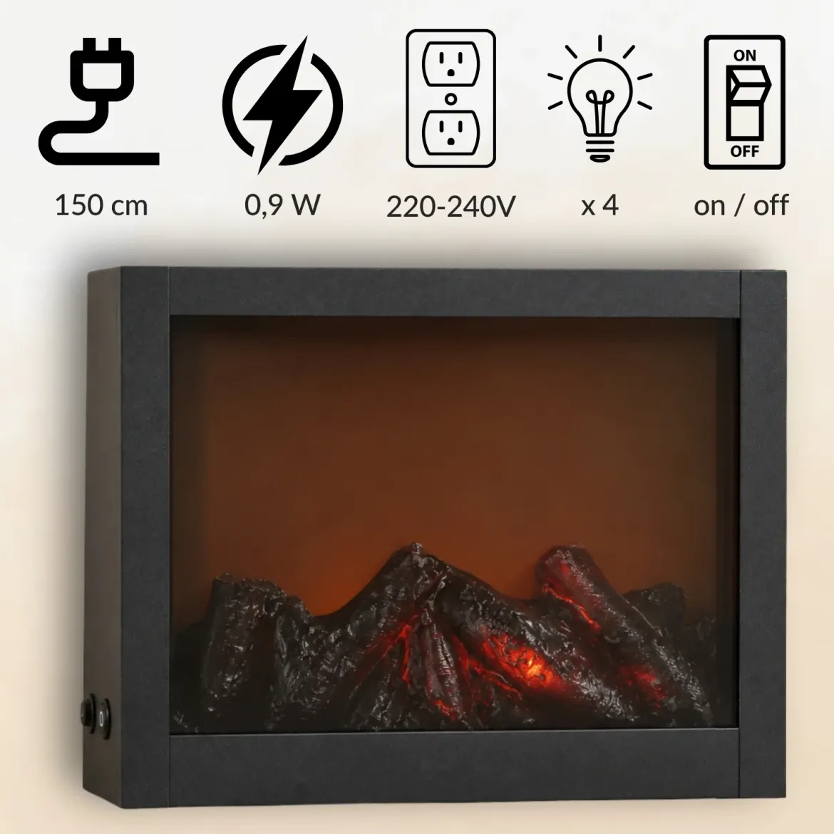 Kominek dekoracyjny LED, metalowy, 10 x 29 x 23 cm