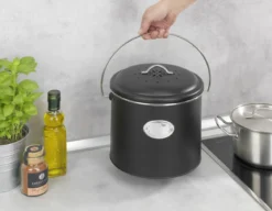 Kosz na kompost, 3 wymienne filtry neutralizujące zapachy, 6 l, Nero, WENKO