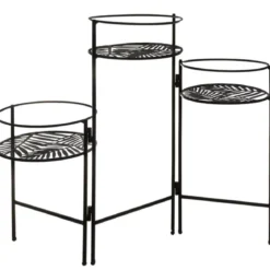Kwietnik metalowy stojący LEAF, 3 podstawki na kwiaty, 49 cm