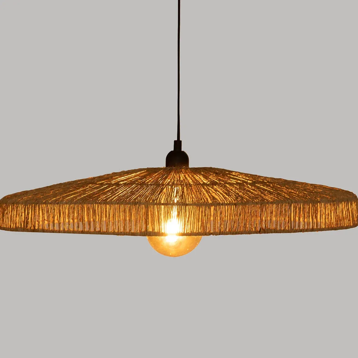 Lampa nad stół w jadalni BELLAMY, pleciony klosz z juty, Ø 58 cm