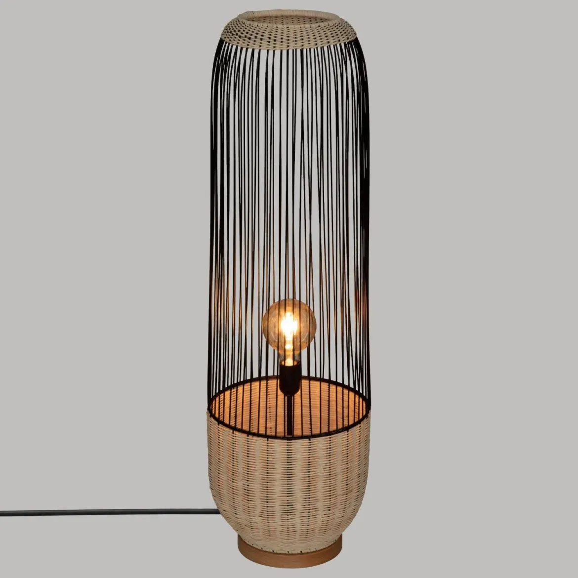 Lampa podłogowa boho Anea, rattan i metal, wys. 95 cm