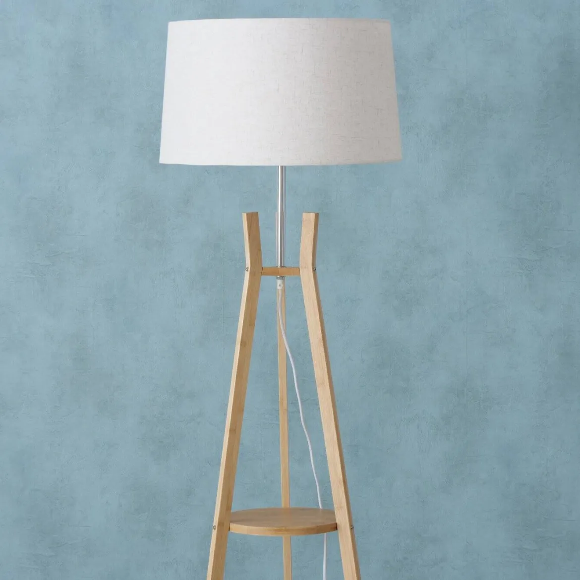 Lampa stojąca do salonu AVAL, klosz z materiału imitującego len, 153 cm