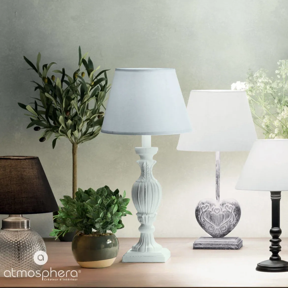 Lampa stołowa PATINE GRIS z abażurem, 56 cm