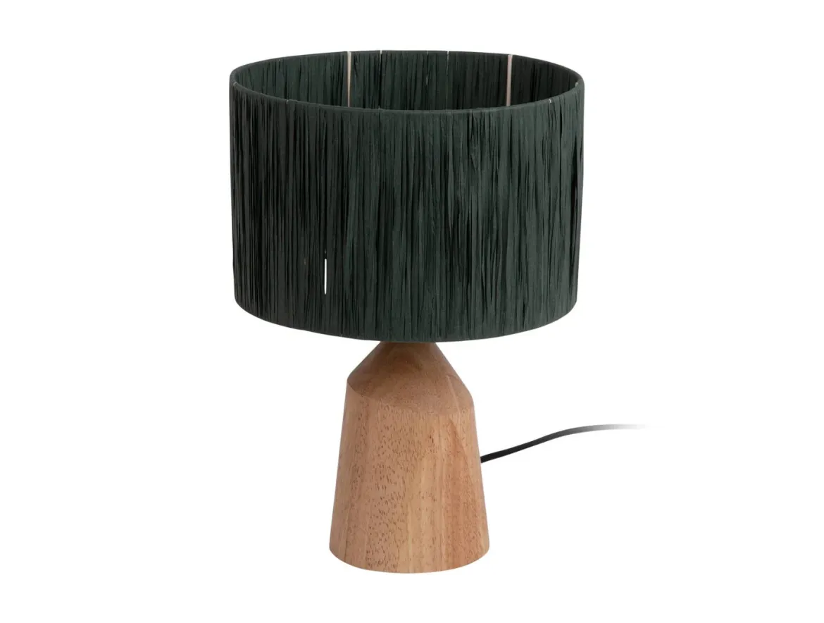 Lampa stołowa TRAPEZE z drewnianą podstawą, Ø 25 cm