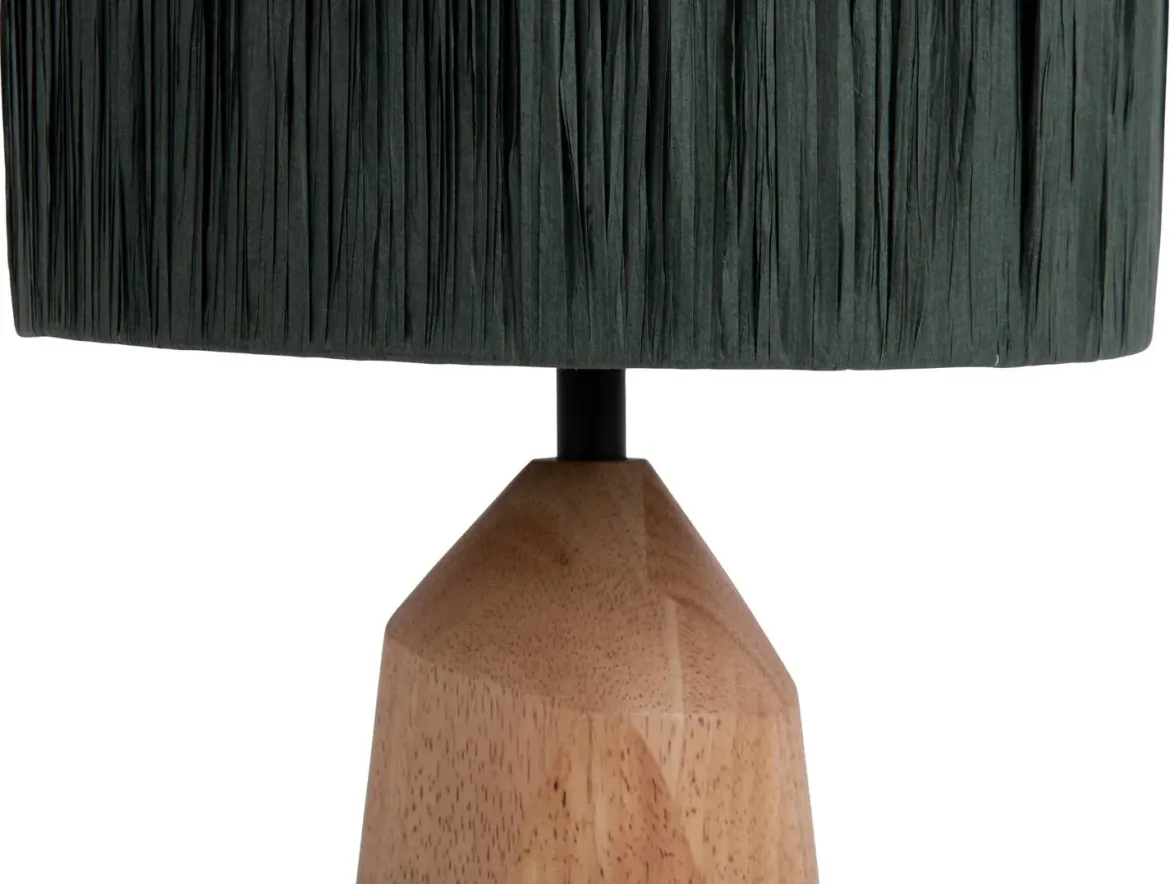 Lampa stołowa TRAPEZE z drewnianą podstawą, Ø 25 cm