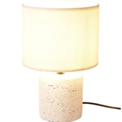 Lampa stołowa z podstawą cementową, abażur lniany, Ø 20,5 x 31 cm