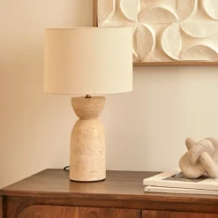 Lampa stołowa z trawertynową podstawą ERIN, Ø 28 x 47,5 cm