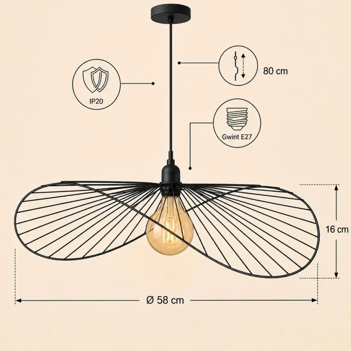 Lampa wisząca nad stół, metalowa ADELIA, Ø 58 cm