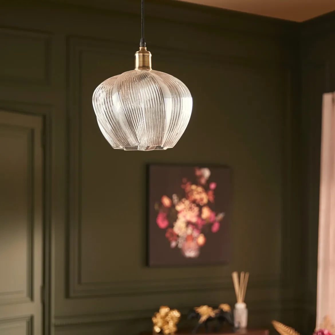 Lampa wisząca szklany klosz PHYLAS kwiat, Ø 27,5 cm