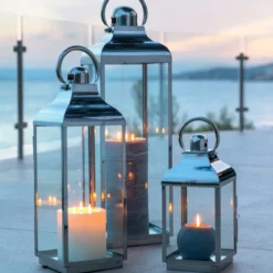 Lampion dekoracyjny szklany INOX, 3 sztuki w komplecie