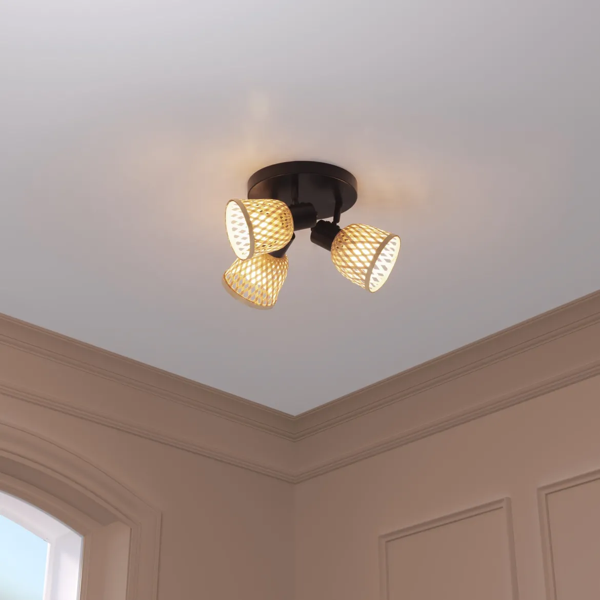 Lampy sufitowe LIO 3 klosze z plecionego bambusa, 3 x Ø 25 cm