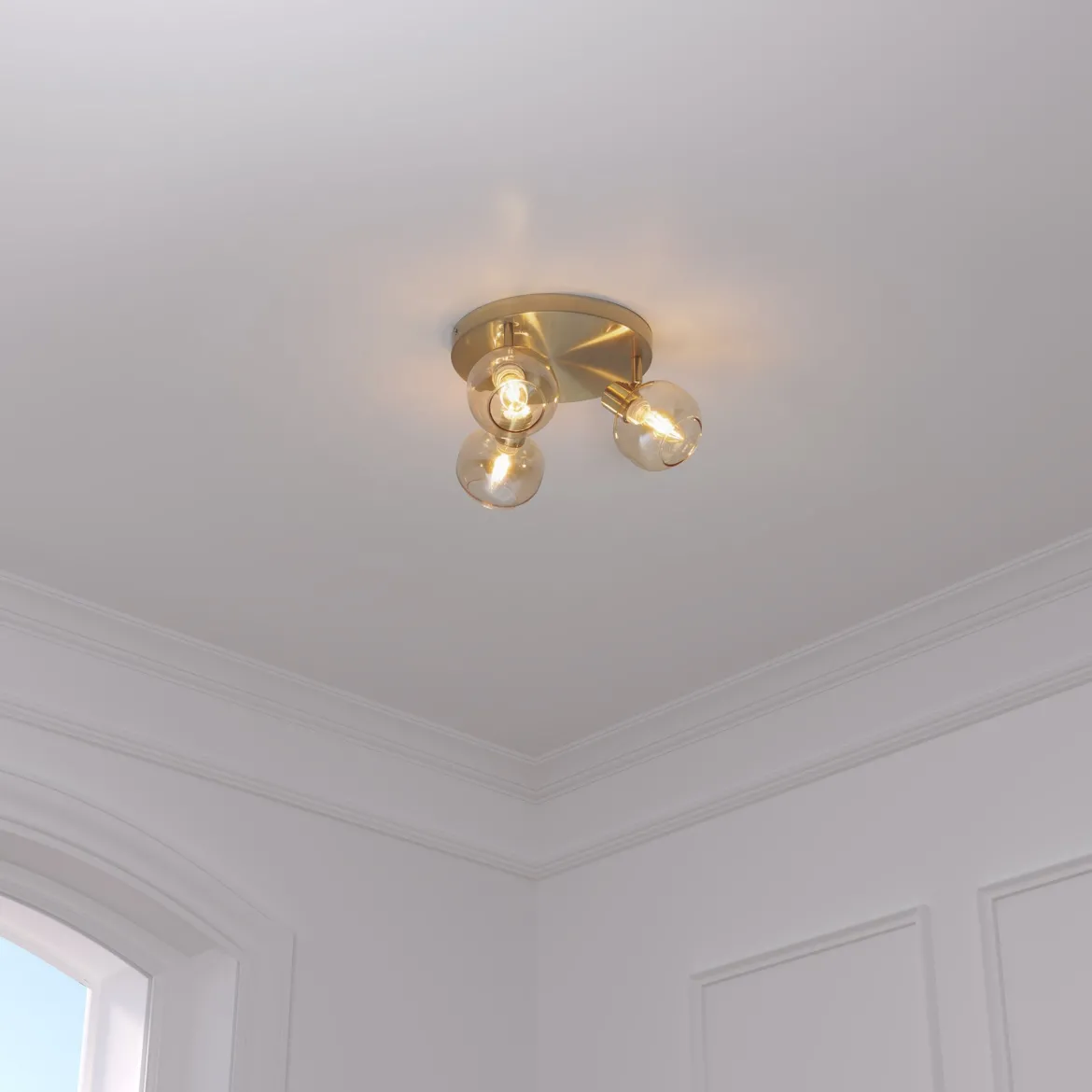 Lampy sufitowe PILLA, złoto i szklane klosze, 3 punktowe