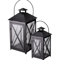 Latarnia dekoracyjna metalowa, zestaw 2 szt., 20 x 20 x 40 i 15 x 15 x 30 cm