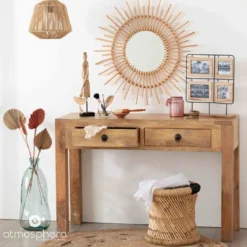 Lusterko ścienne SUN w plecionej oprawie, Ø 58 cm