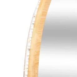 Lustro łazienkowe z oświetleniem LED, bambusowa rama, Ø 57 cm