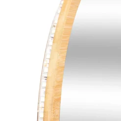 Lustro łazienkowe z oświetleniem LED, bambusowa rama, Ø 57 cm