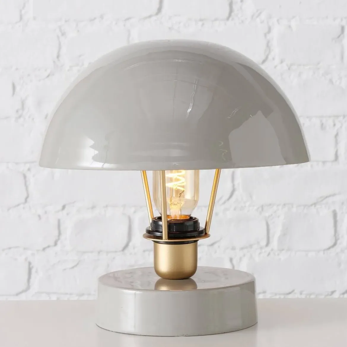 Metalowa lampka stołowa Clover, szary klosz, Ø 25 cm