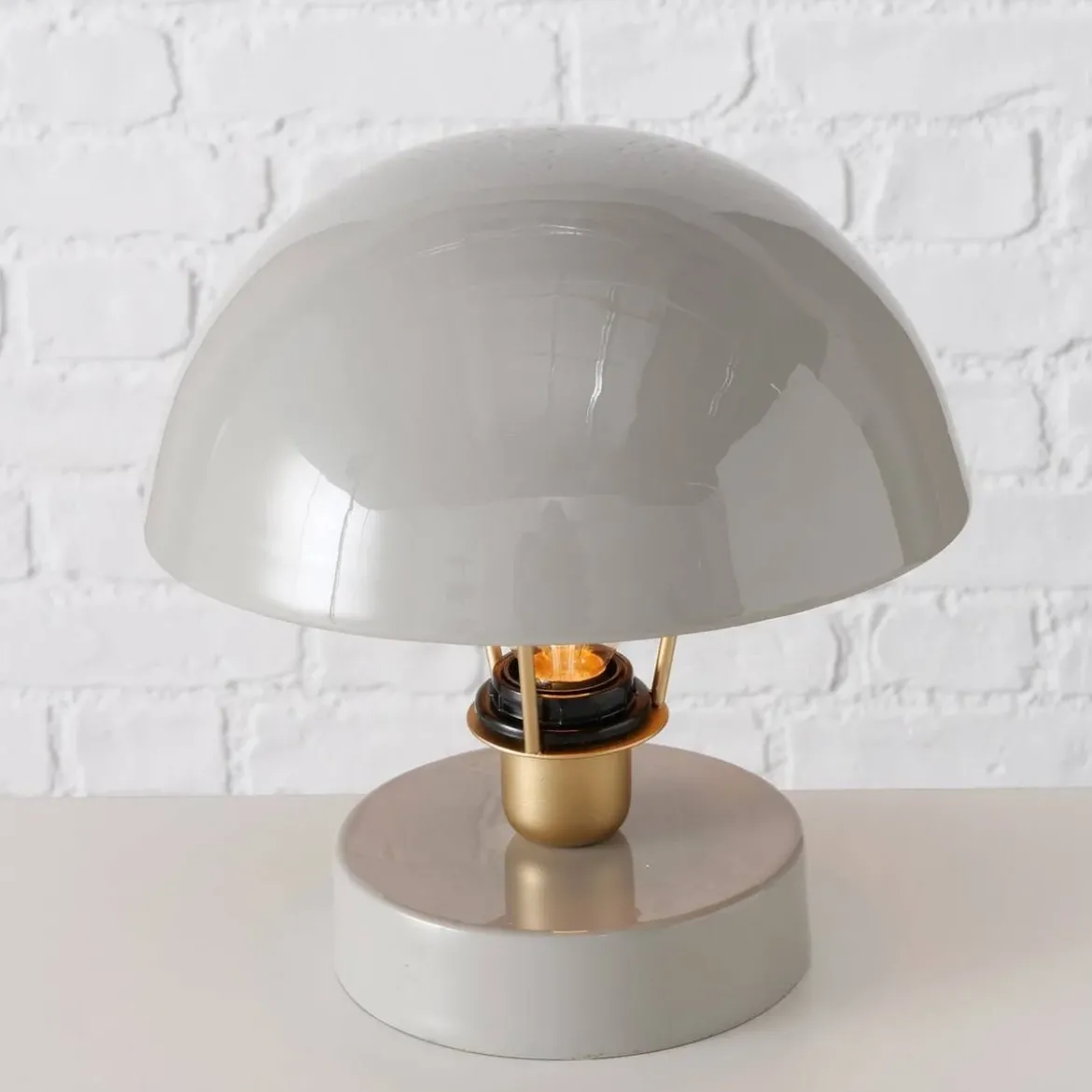 Metalowa lampka stołowa Clover, szary klosz, Ø 25 cm