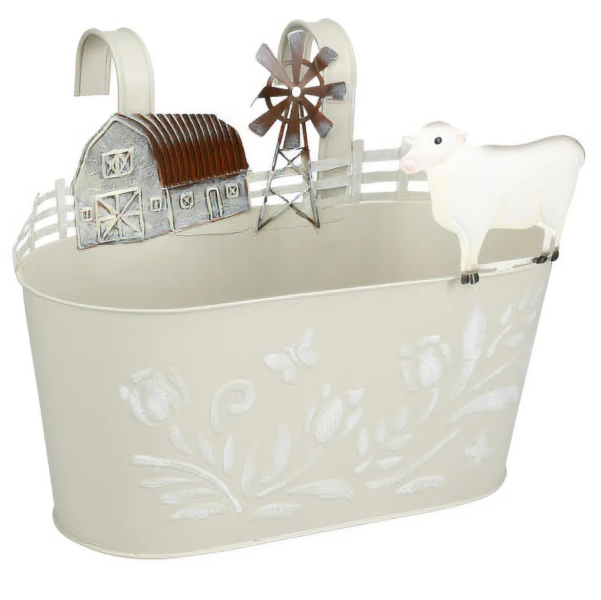 Metalowa osłonka na doniczkę RANCH z motywem zwierząt gospodarskich, 34 cm