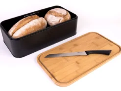Metalowy chlebak z bambusową deską do krojenia, 2w1, ZELLER