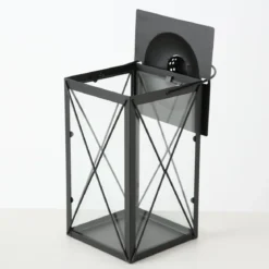 Metalowy lampion na świecę, szklane szyby, FAROL, 30 cm