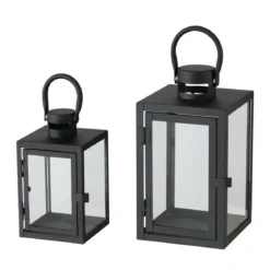 Metalowy lampion ze szklaną szybą, dwa rozmiary, ARANA